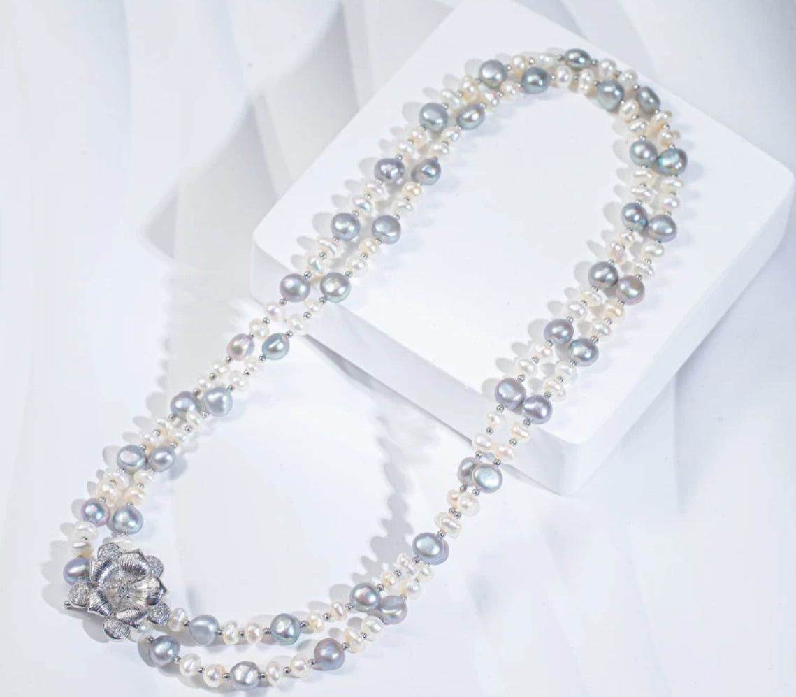 【Balloon Flower Meaning】Natural Wild Keshi Baroque Pearl Sweater Necklace, 90cm