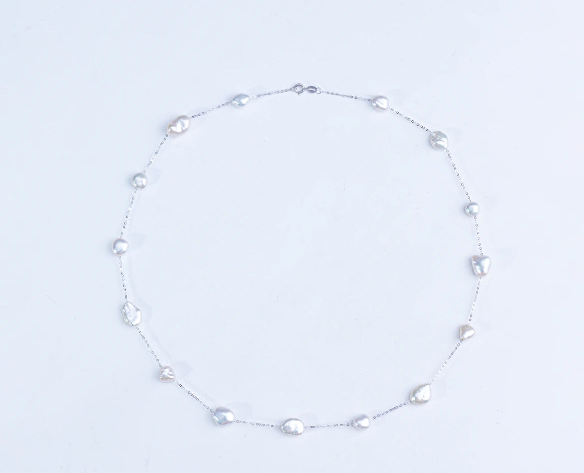Wild Freshwater Non-bead Keshi 18K White Gold Full of Stars Pearl Necklace