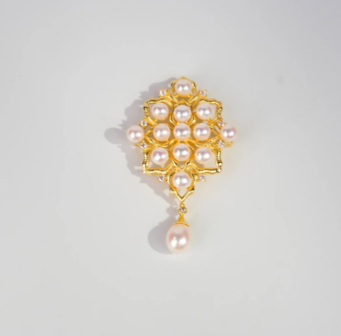 Geometric Fashion Brooch with Small Freshwater Pearls 5-6MM and Large Freshwater Pearl 8-9MM