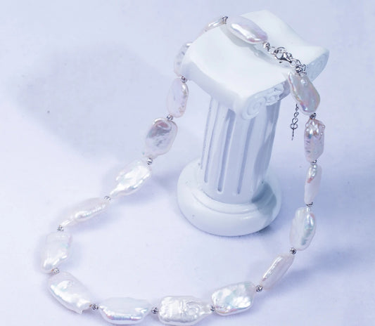 Rectangular aurora Baroque Freshwater Pearl(11-14mm) Statement Necklace, 18"