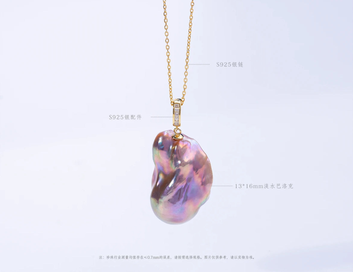 "A Koi Fish" freshwater Baroque pendant S925 silver, 13-16mm, versatile and stylish design