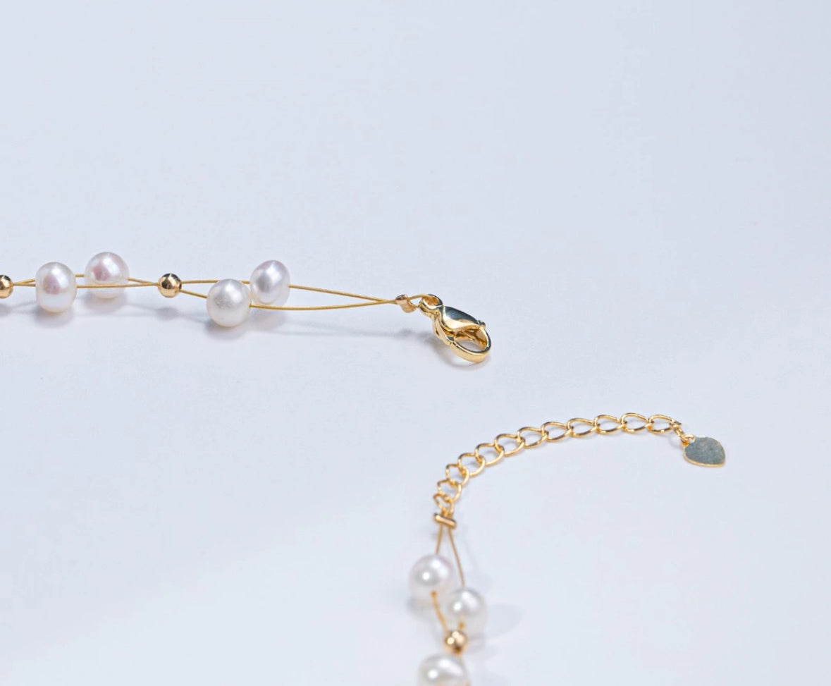 Non-bead freshwater pearls, full stars necklace,versatile and stylish, 4.5-5.5mm