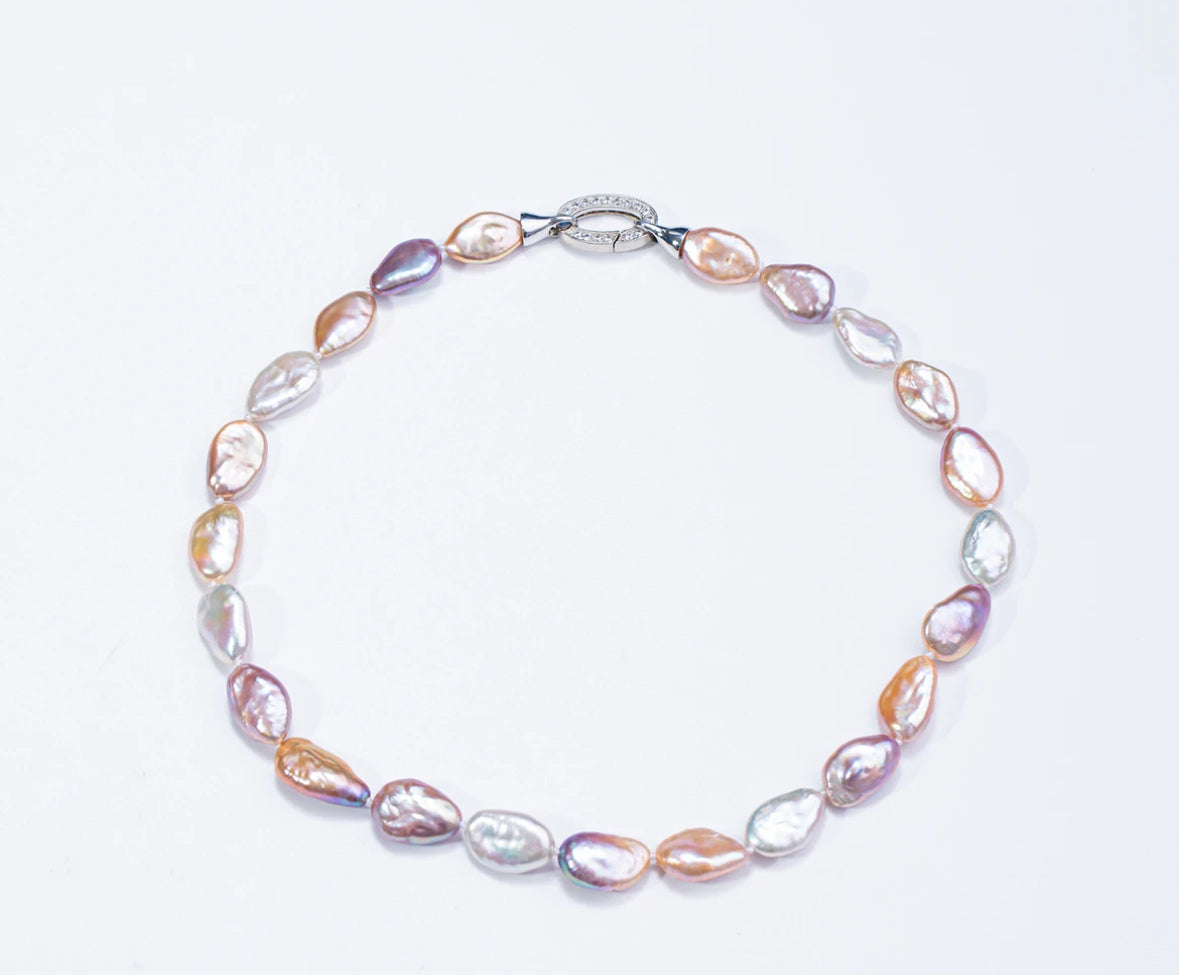 “Tears of the Ocean” aurora Baroque Freshwater Pearl(10-12mm)Necklace, 18"