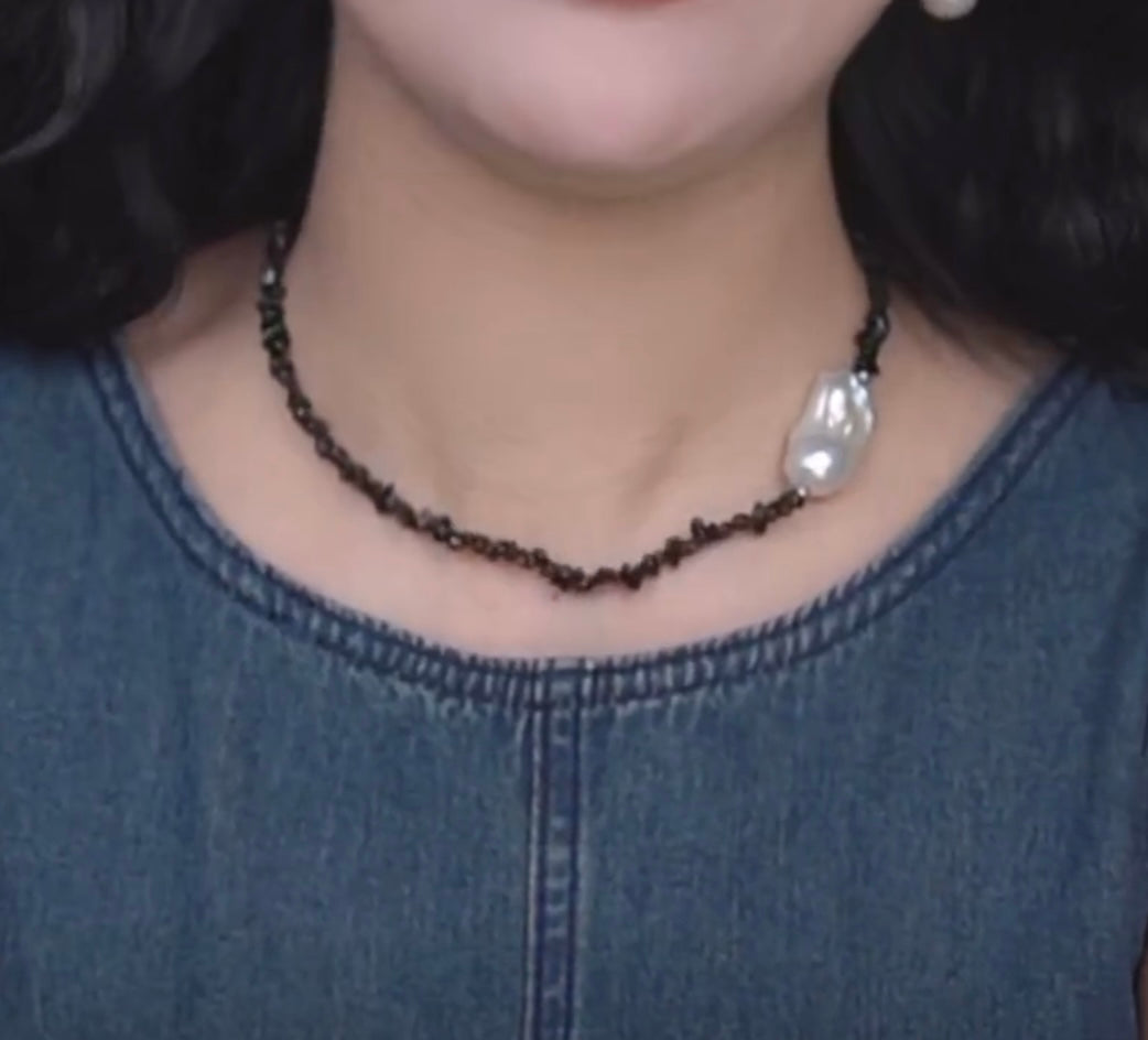 Unisex Style:Freshwater S925 silver spacer Baroque pearl necklace, 13-16mm,diverse delivery, 1 piece