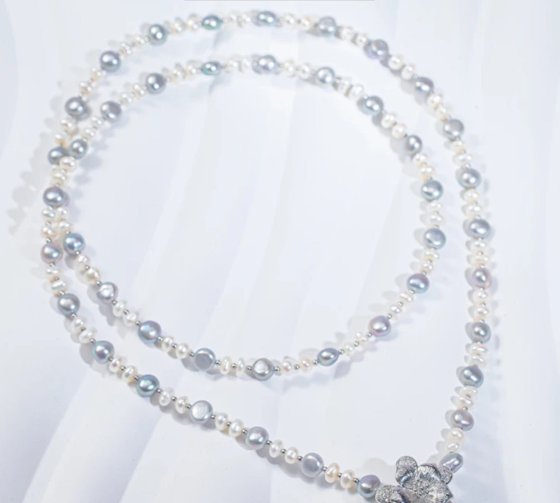 【Balloon Flower Meaning】Natural Wild Keshi Baroque Pearl Sweater Necklace, 90cm