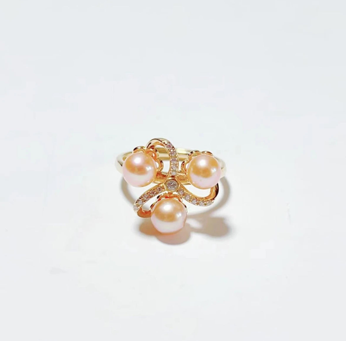 "Monet Garden"/Freshwater Non-bead Orange Gold Pearl Ring/5-6MM