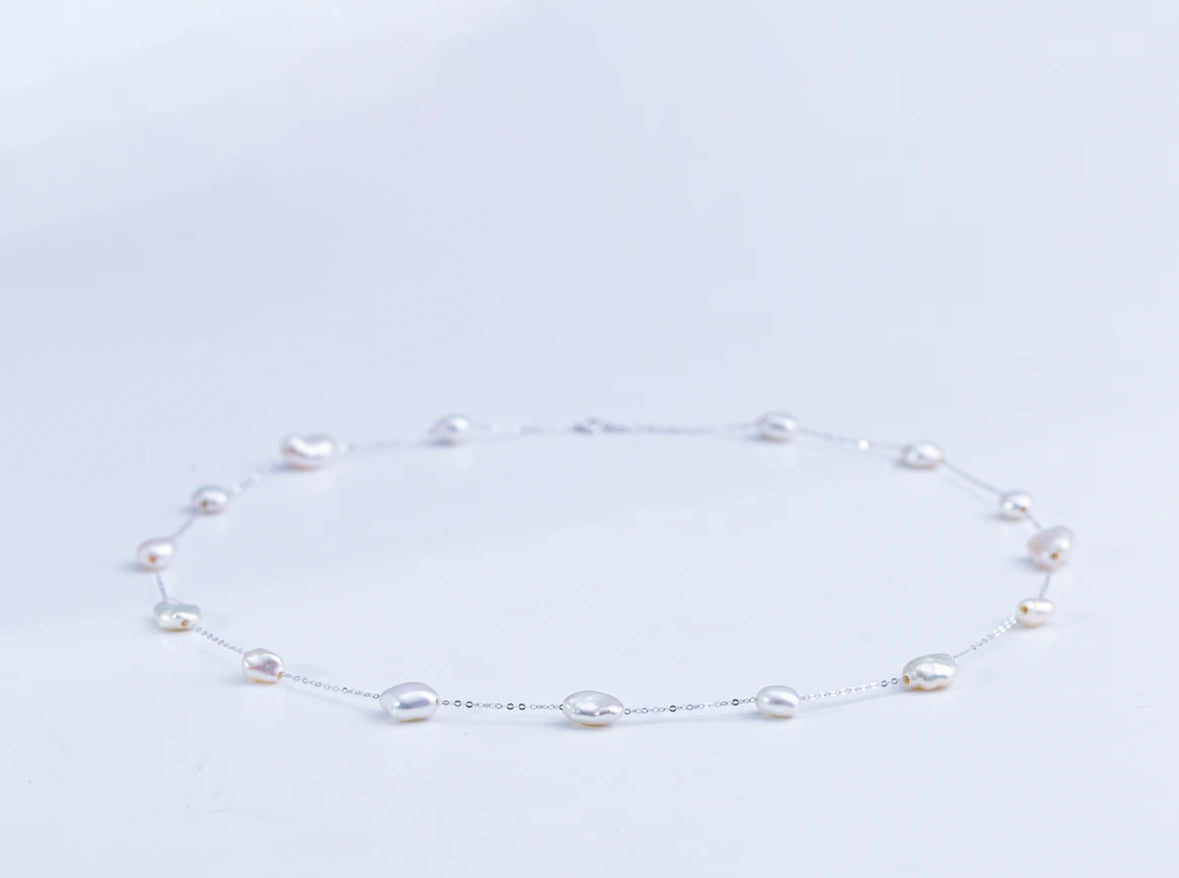 Wild Freshwater Non-bead Keshi 18K White Gold Full of Stars Pearl Necklace