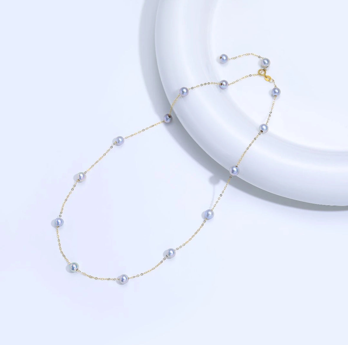 18K Gold Madama Akoya Starry Sky Silver Blue Gray Sea Water Pearl Necklace 6-7mm Fairy Temperament Versatile