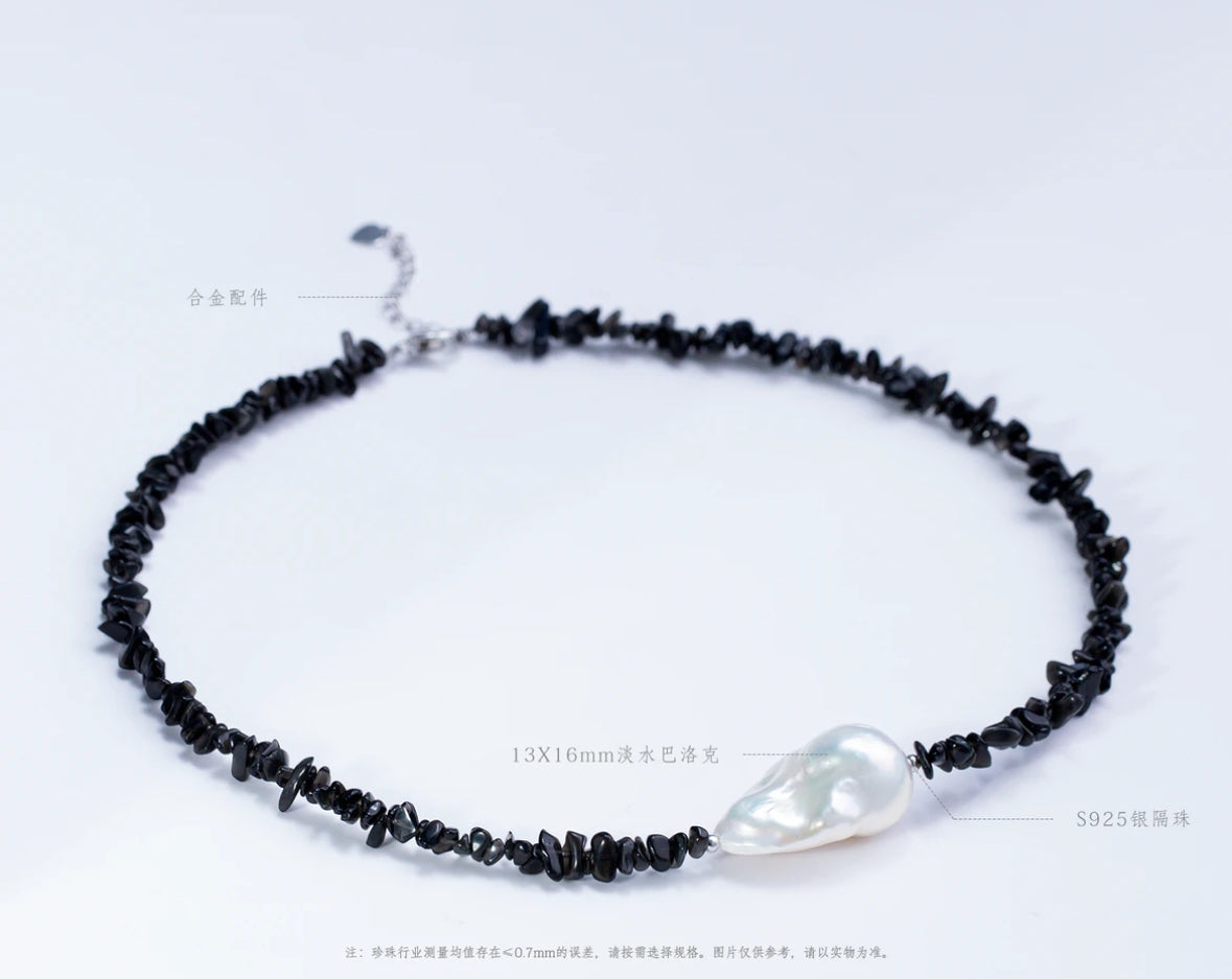 Unisex Style:Freshwater S925 silver spacer Baroque pearl necklace, 13-16mm,diverse delivery, 1 piece