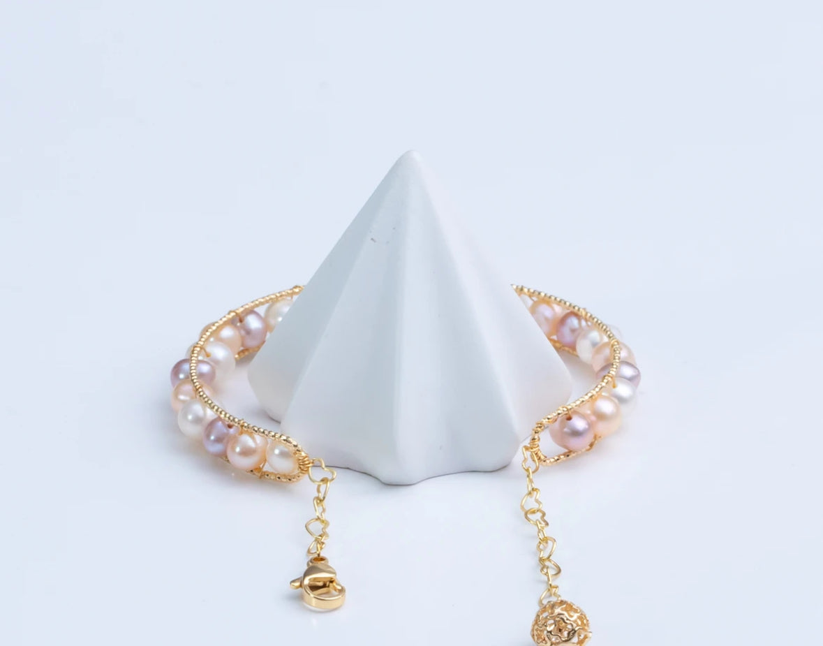 Freshwater non-bead pearl mixed color bracelet 5-6mm extended chain adjustment classic versatile design