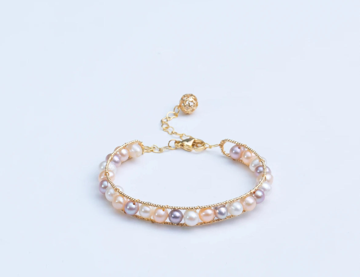 Freshwater non-bead pearl mixed color bracelet 5-6mm extended chain adjustment classic versatile design