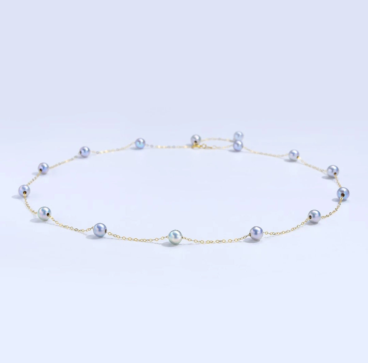 18K Gold Madama Akoya Starry Sky Silver Blue Gray Sea Water Pearl Necklace 6-7mm Fairy Temperament Versatile