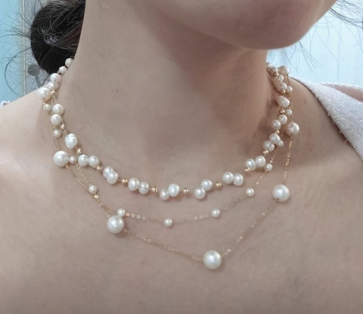 Non-bead freshwater pearls, full stars necklace,versatile and stylish, 4.5-5.5mm