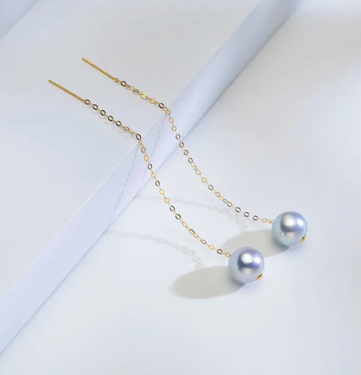 Japanese Madama Akoya Pearl Earrings, Round, Excellent luster, 7-8mm