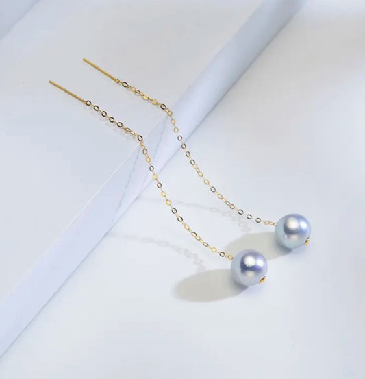 Japanese Madama Akoya Pearl Earrings, Round, Excellent luster, 7-8mm