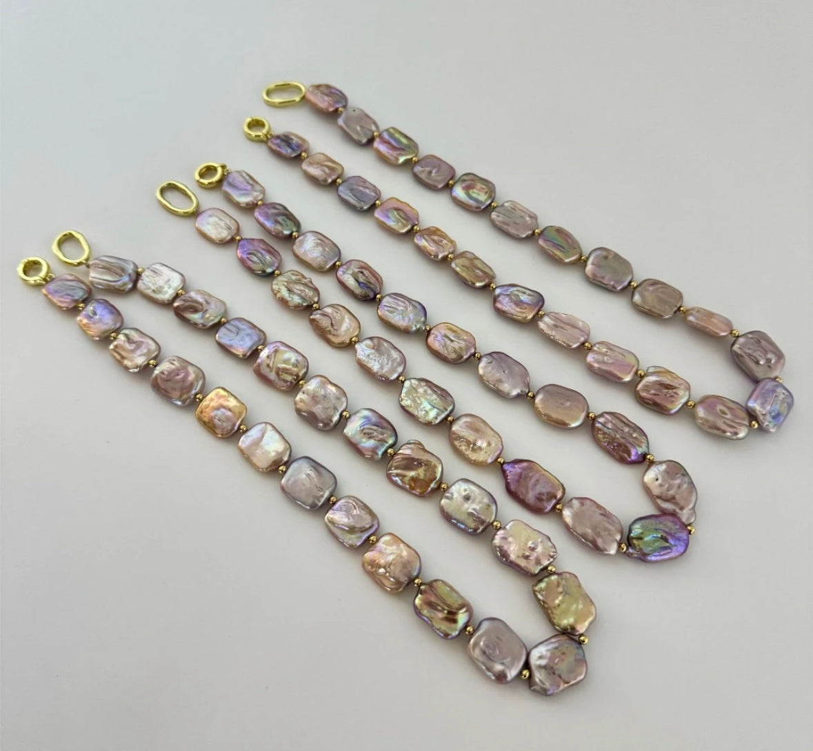 Rectangular purple aurora Baroque Freshwater Purple Pearl(11-14mm) Statement Necklace, 18"