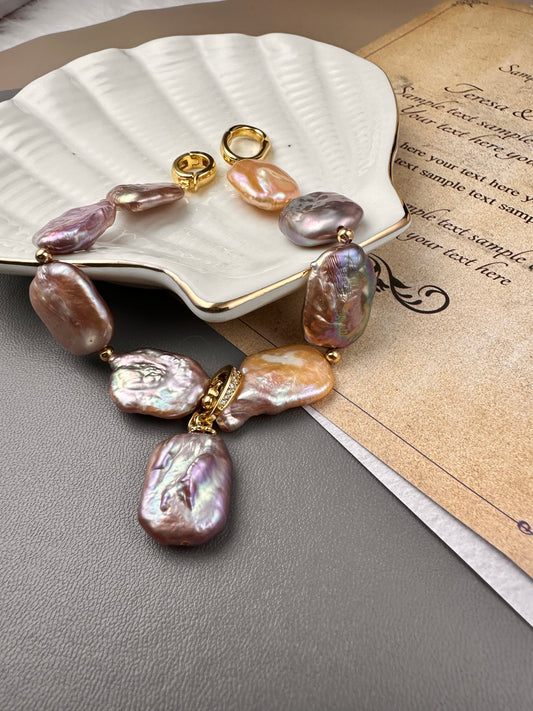 Cultured purple aurora Baroque Freshwater Purple Pearl (11-14mm) Bracelet