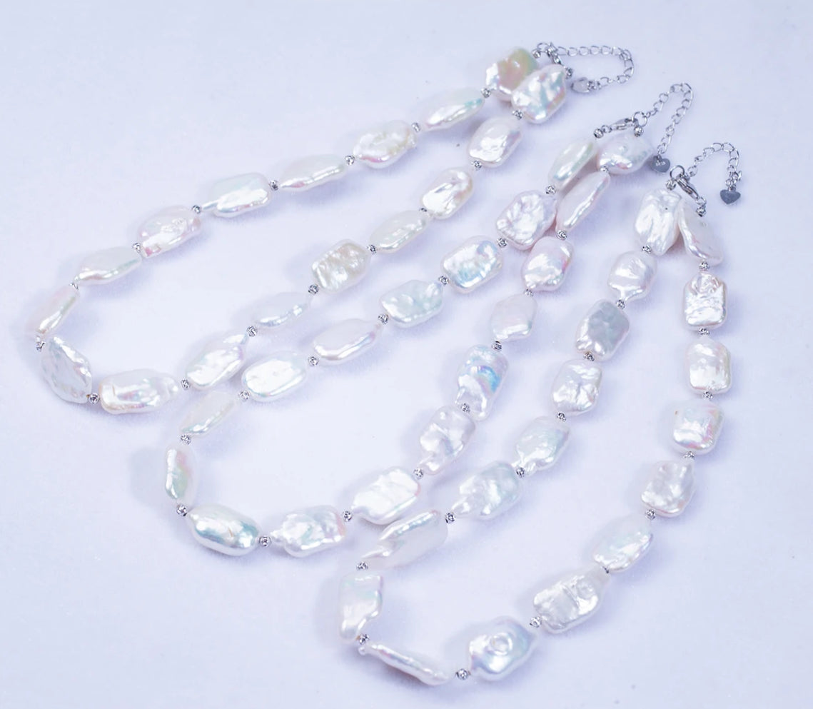 Rectangular aurora Baroque Freshwater Pearl(11-14mm) Statement Necklace, 18"