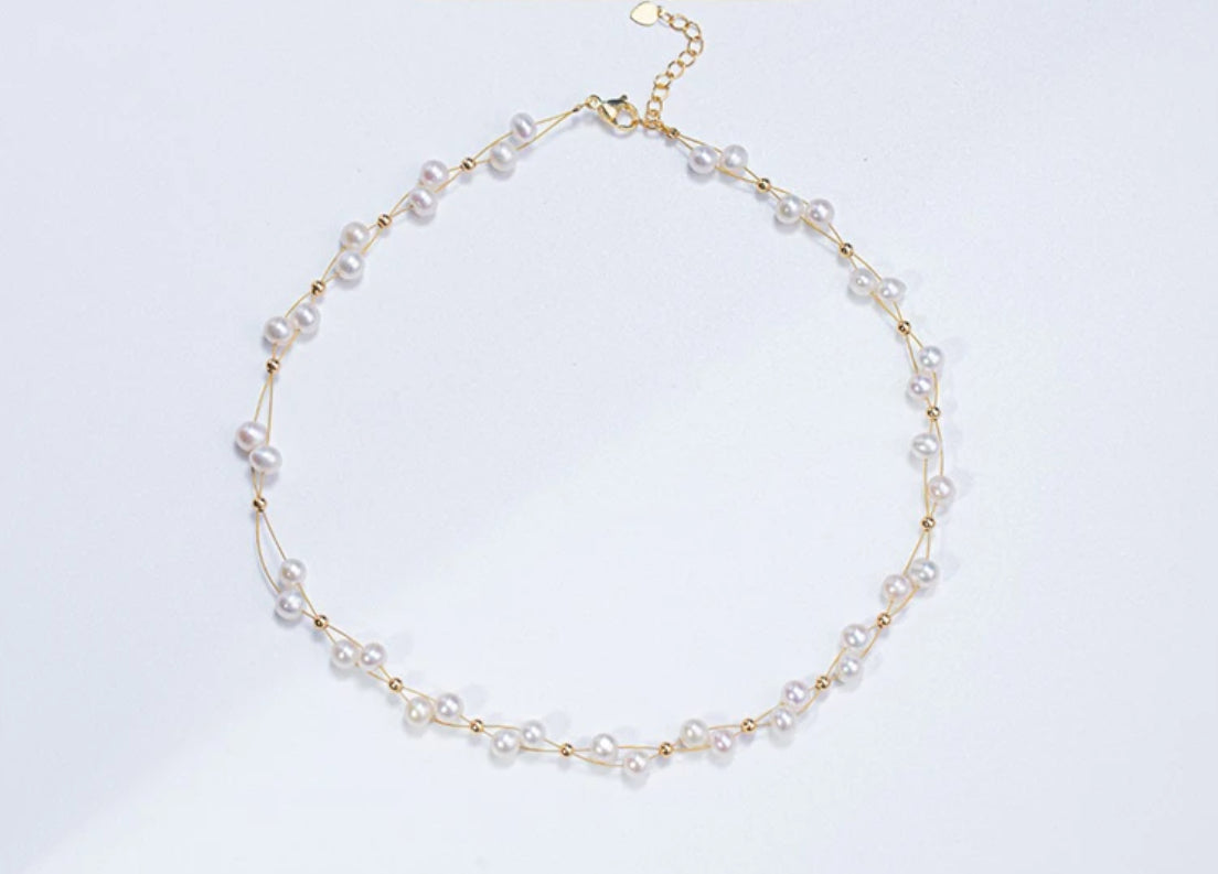 Non-bead freshwater pearls, full stars necklace,versatile and stylish, 4.5-5.5mm