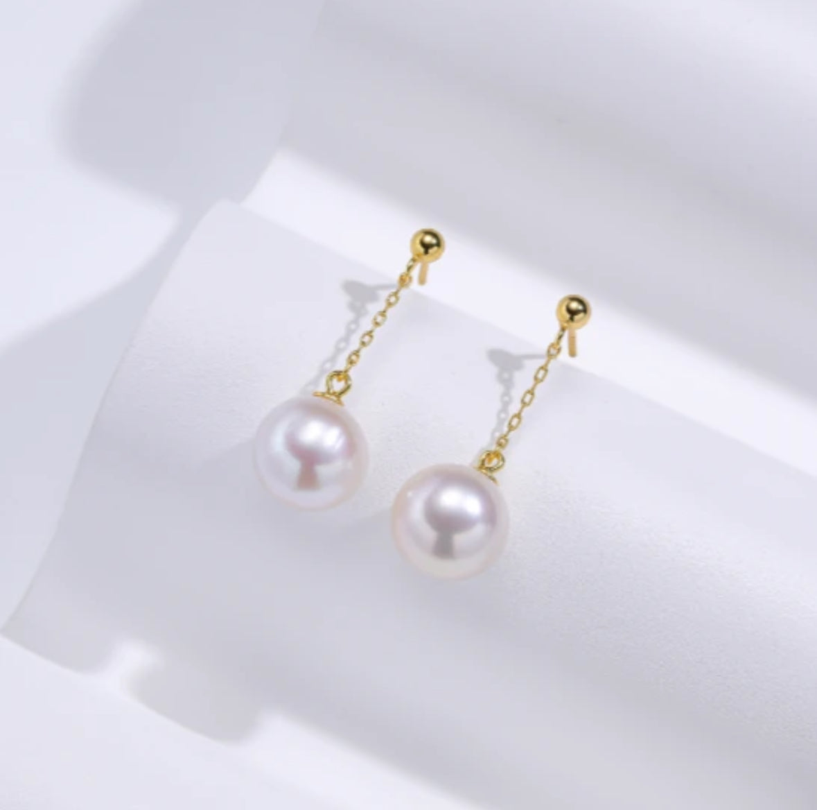 Cultured Freshwater Pearl Drop Earrings in S925(10-11mm)with Round, cool white, high gloss
