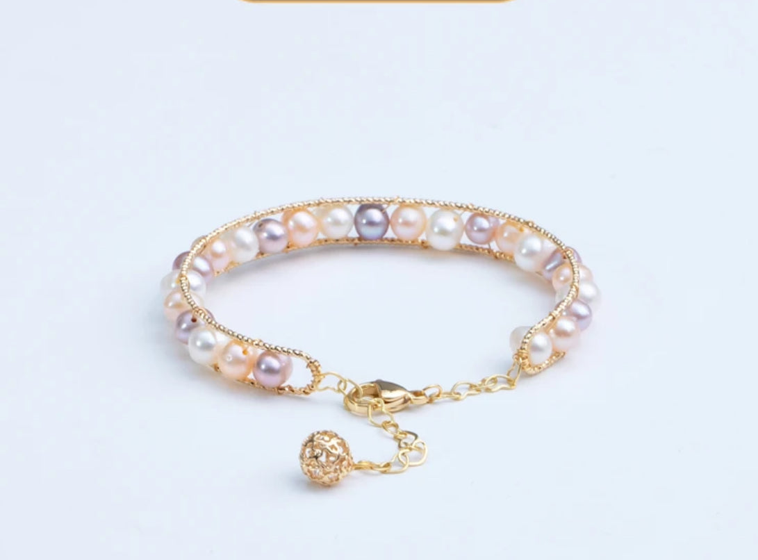 Freshwater non-bead pearl mixed color bracelet 5-6mm extended chain adjustment classic versatile design