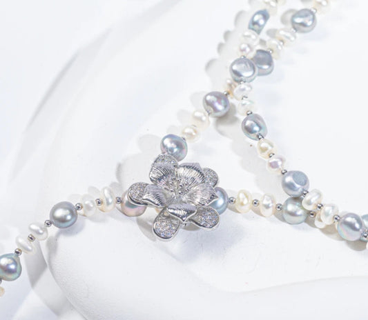 【Balloon Flower Meaning】Natural Wild Keshi Baroque Pearl Sweater Necklace, 90cm