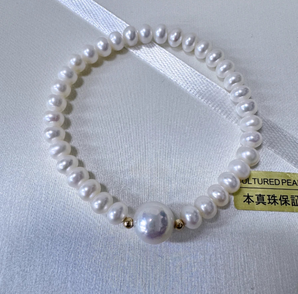 18k gold: pearl bracelet white versatile simple strong light elastic handmade