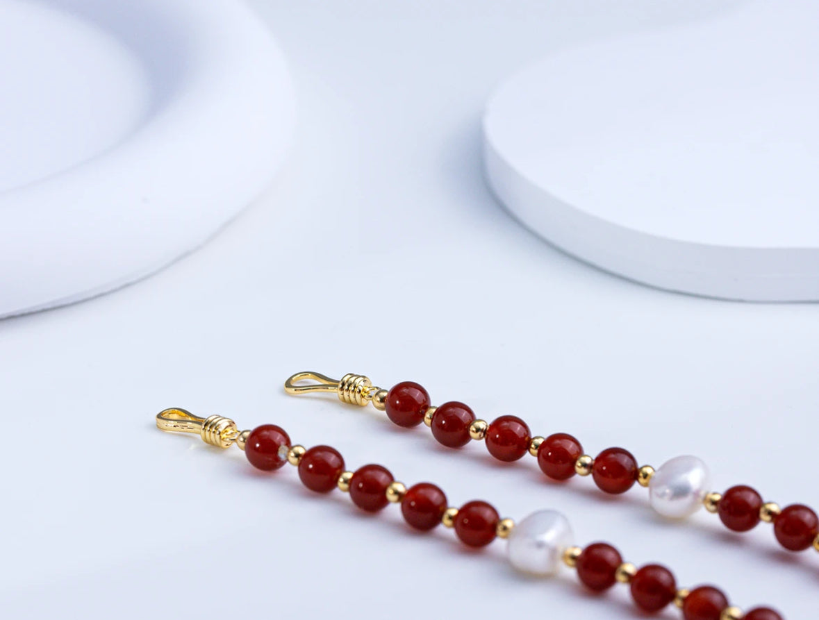 Freshwater minimalist versatile pearl 8-9mm + red agate fashionable pearl necklace design