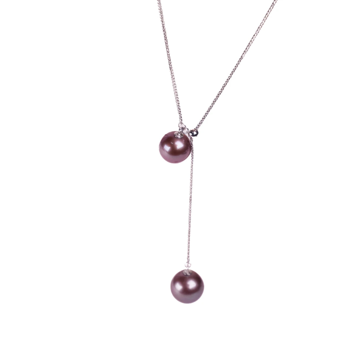 Purple Edison Double Pearl Adjustable Y-Chain Necklace, 10-12MM(Fresh water pearl)