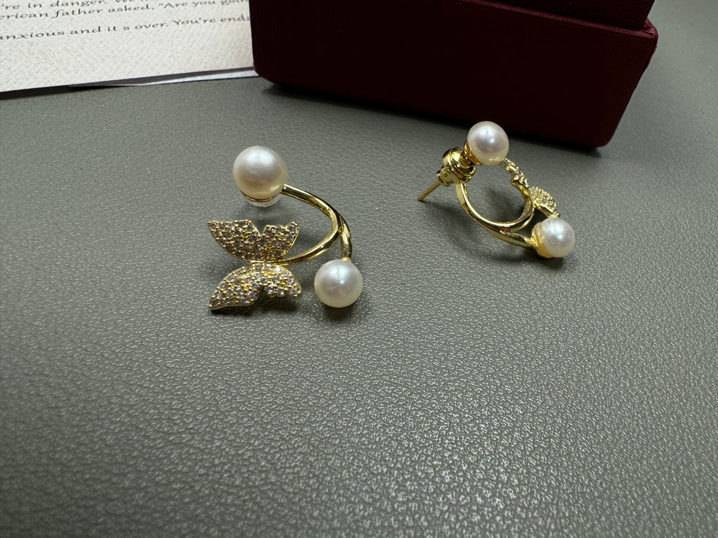 Elegant Two Pearl Butterfly Ear Stud