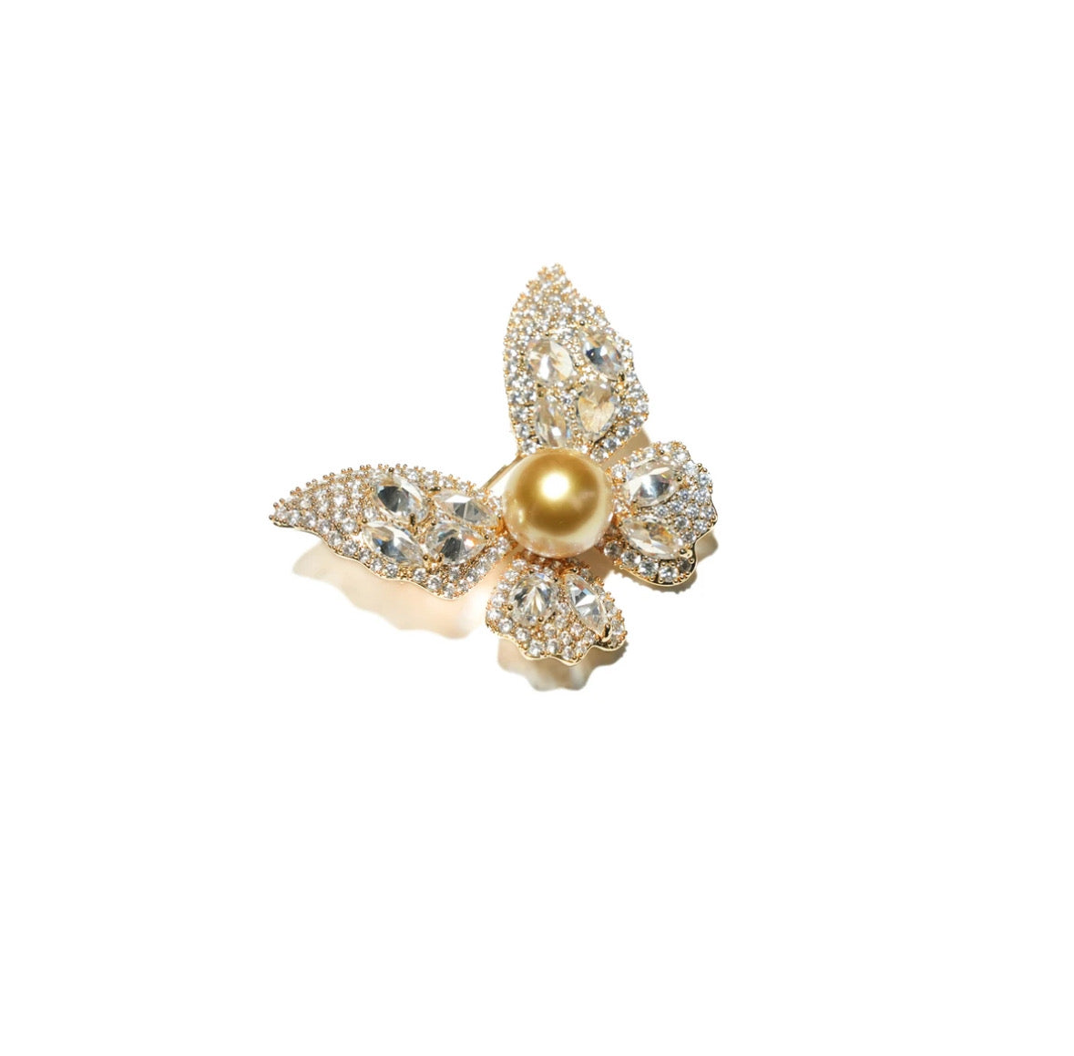 Butterfly Brooch With Cultured Golden Pearl