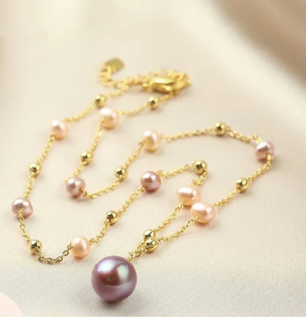 Elegant Freshwater Purple Pearl Stardust Necklace 4-9mm with Earrings