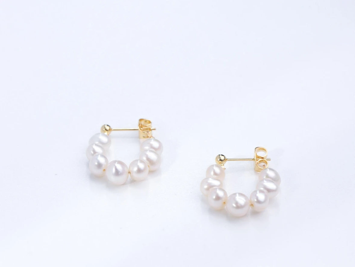 Freshwater Non-bead Pearl Exquisite Seven-Pearl Earrings 4-7mm, Fashionable and Versatile, Designer Style