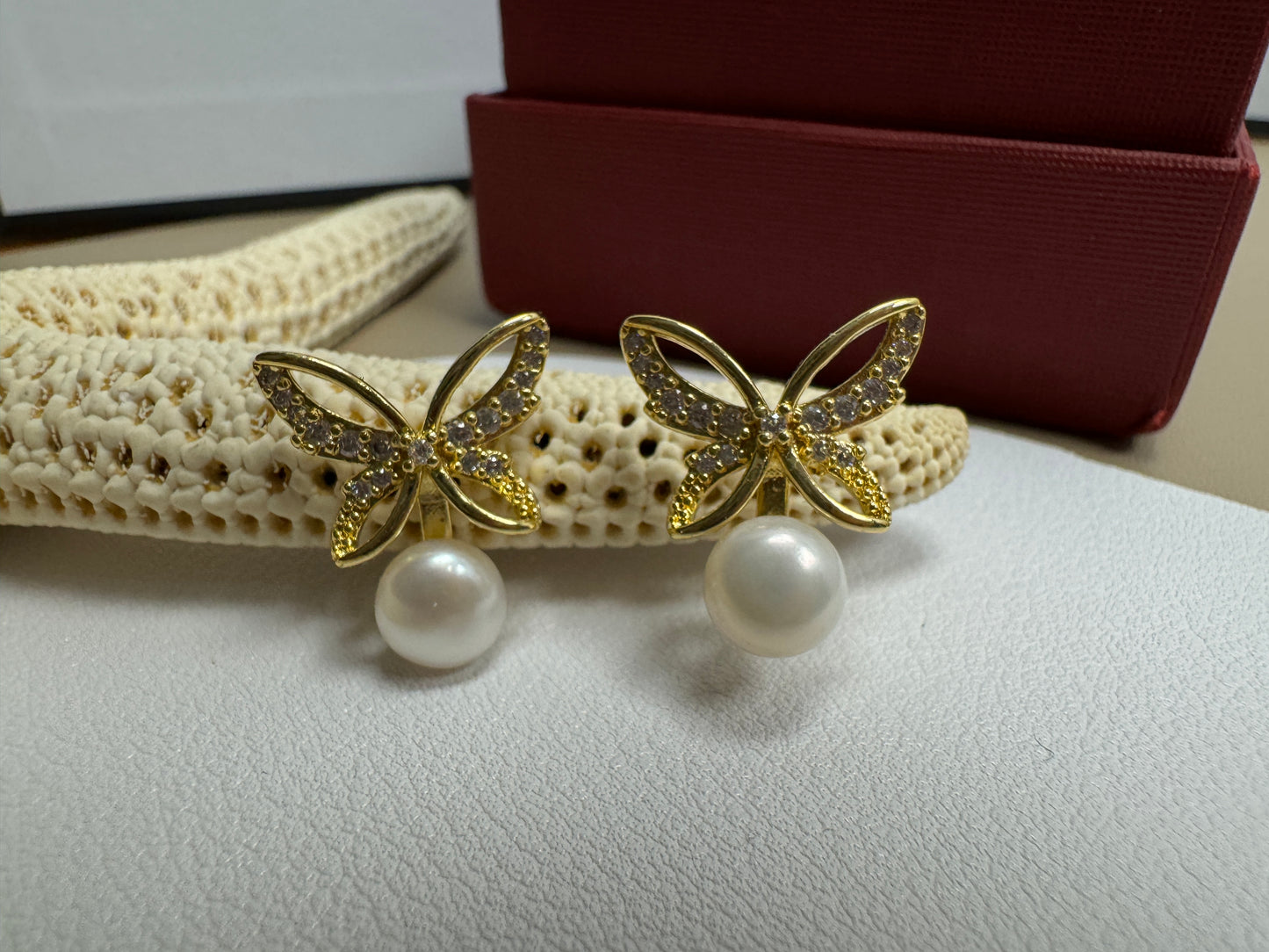 Single Pearl Butterfly Earring