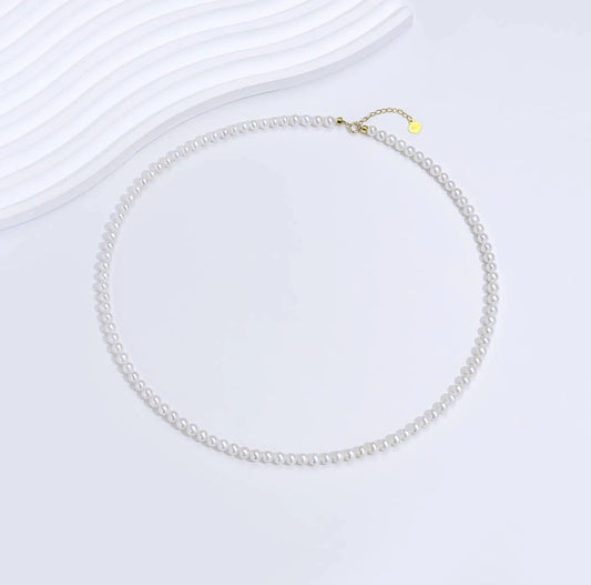 Ni Ni's Choice: Freshwater Non-bead Baby Pearls 3-4mm, Super High Luster Cold White Skin, G18k Classic White Versatile Necklace