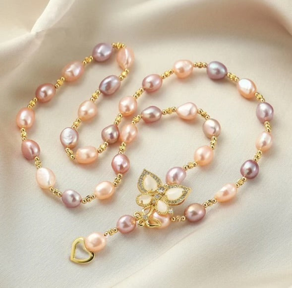 Natural Freshwater Pearl Necklace, Light Luxury Fashion Clavicle Chain with Multi-Color Pendant