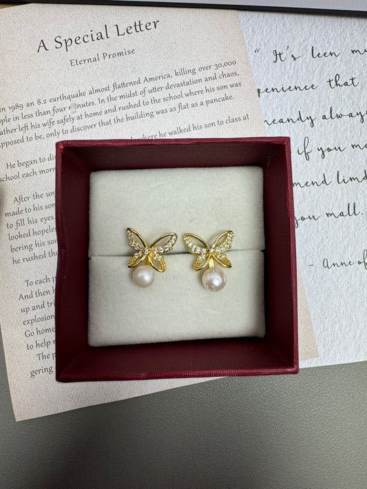 Single Pearl Butterfly Earring