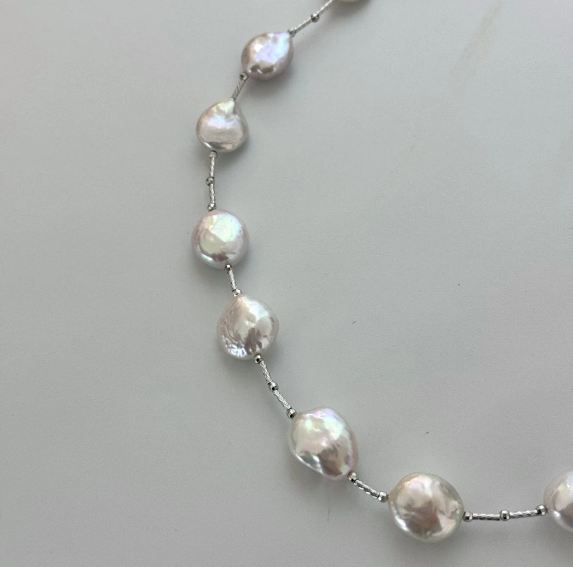 Aurora Coin-Shaped Freshwater Baroque Pearl Necklace (Variety Shipped, 1 Piece) 12-15mm