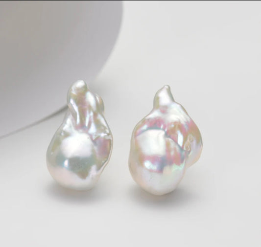 Cultured Freshwater Baroque Pearl (above 15mm), Aurora colorful Lever back Drop Earrings with in S925 Sliver