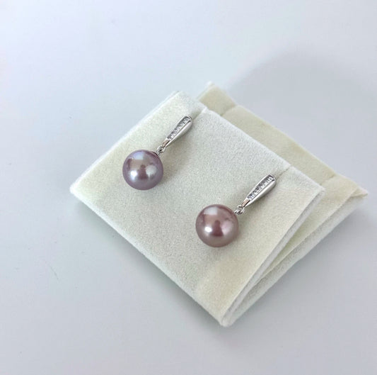 Natural Freshwater Dazzling Purple Pearl Earrings 10-11mm, E31