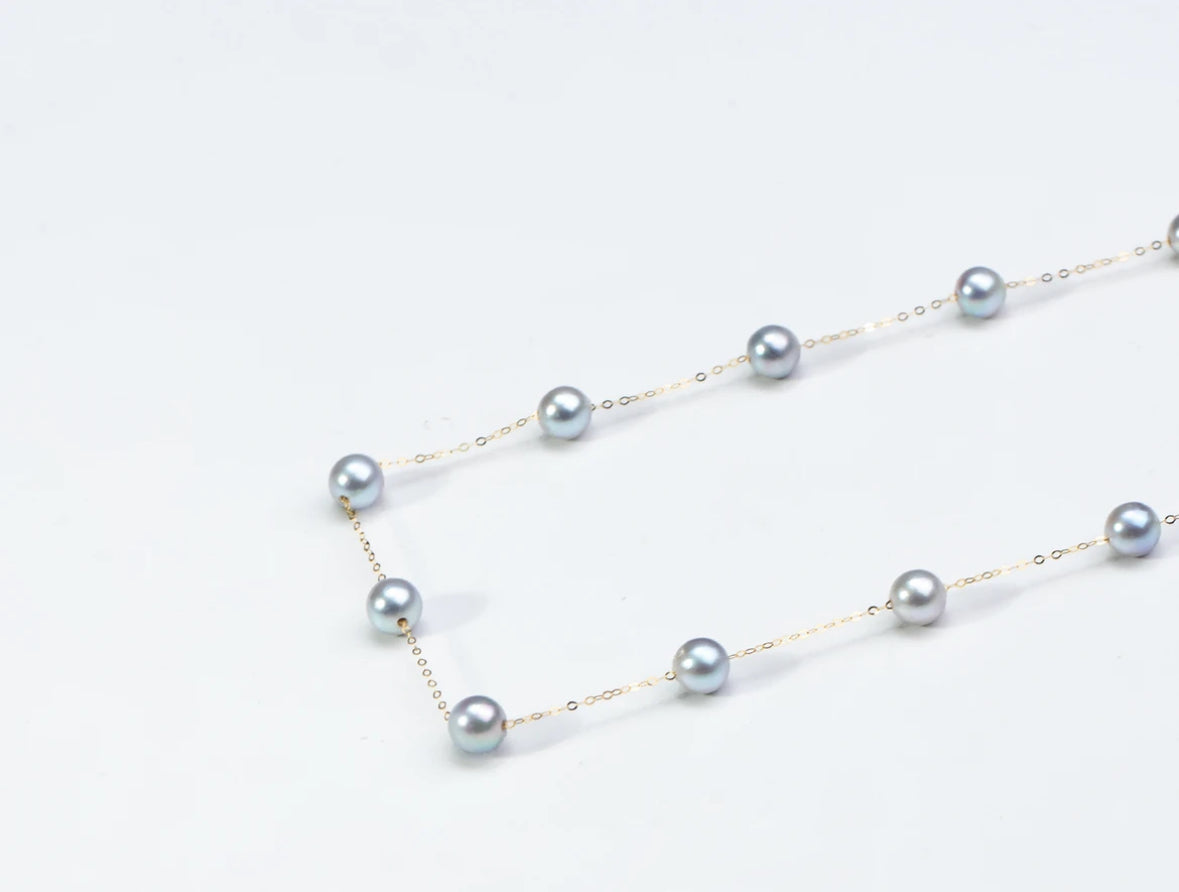 Romantic and gentle Non-bead Freshwater Pearl “a canopy of twinkling stars ”Necklace with 18K gold setting