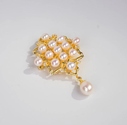 Geometric Fashion Brooch with Small Freshwater Pearls 5-6MM and Large Freshwater Pearl 8-9MM