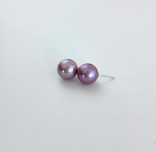 12-13mm Natural Freshwater Purple Pearl Fashionable S925 Silver Stud Earrings, Versatile