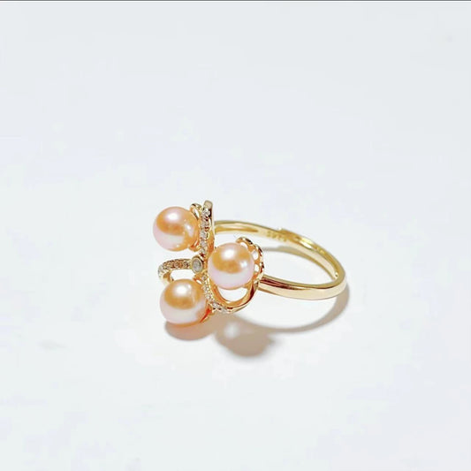 "Monet Garden"/Freshwater Non-bead Orange Gold Pearl Ring/5-6MM