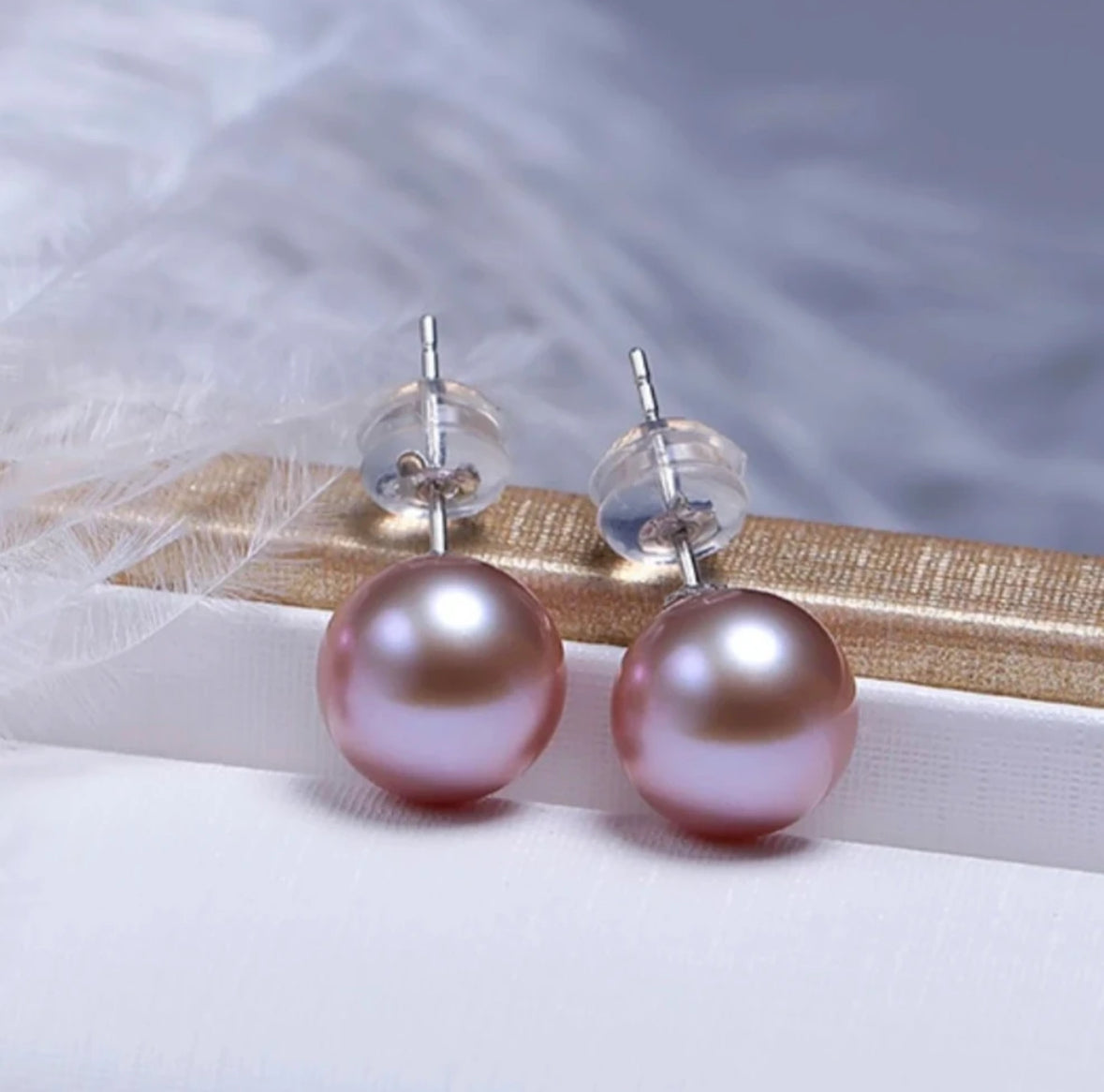 10-11mm Natural Freshwater Aurora Lustrous Purple Pearl S925 Silver Stud Earrings, A88