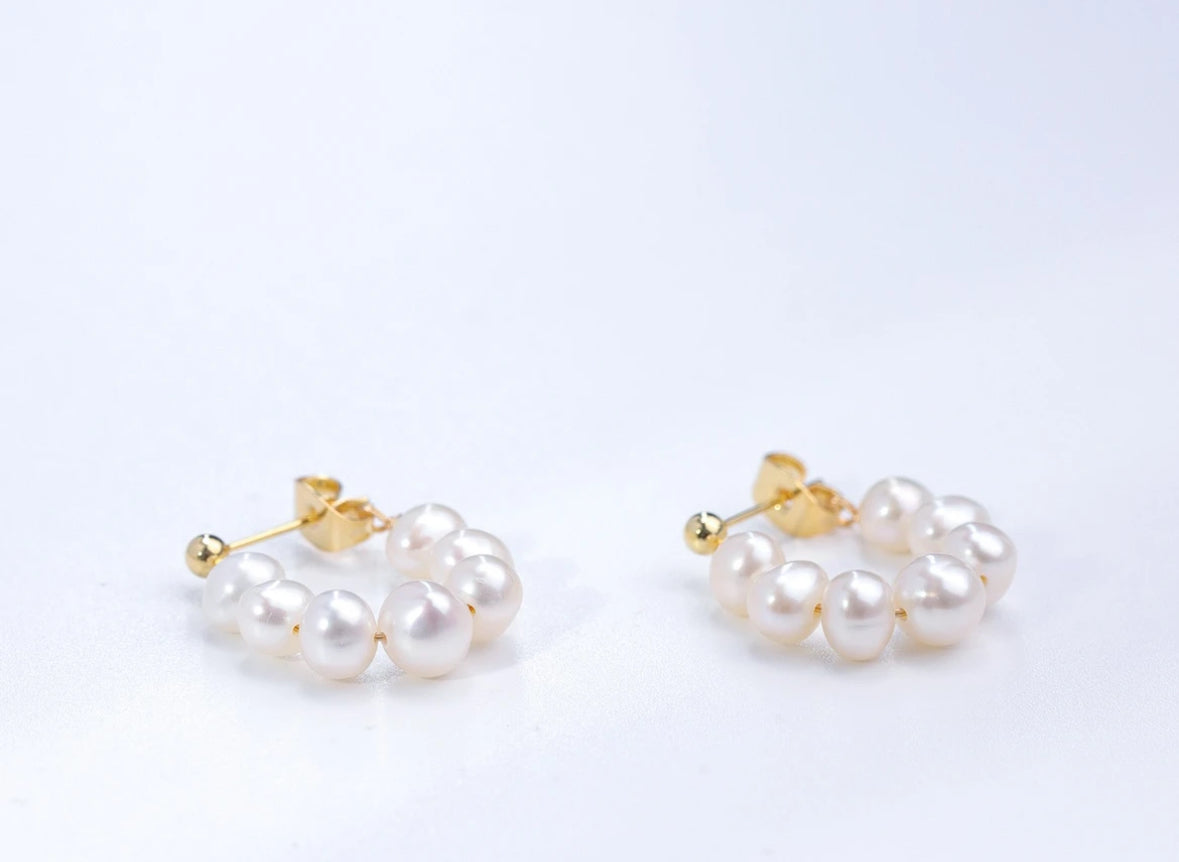 Freshwater Non-bead Pearl Exquisite Seven-Pearl Earrings 4-7mm, Fashionable and Versatile, Designer Style