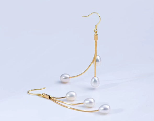 "Freshwater pearl S925 silver hook earrings with embedded pearl ear thread, 6-7mm, fashionable and luxurious."