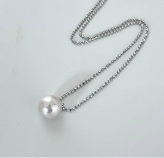 15-16mm Natural Freshwater Aurora Dongzhu Pearls with S925 Sterling Silver Bean Chain Pendant A86