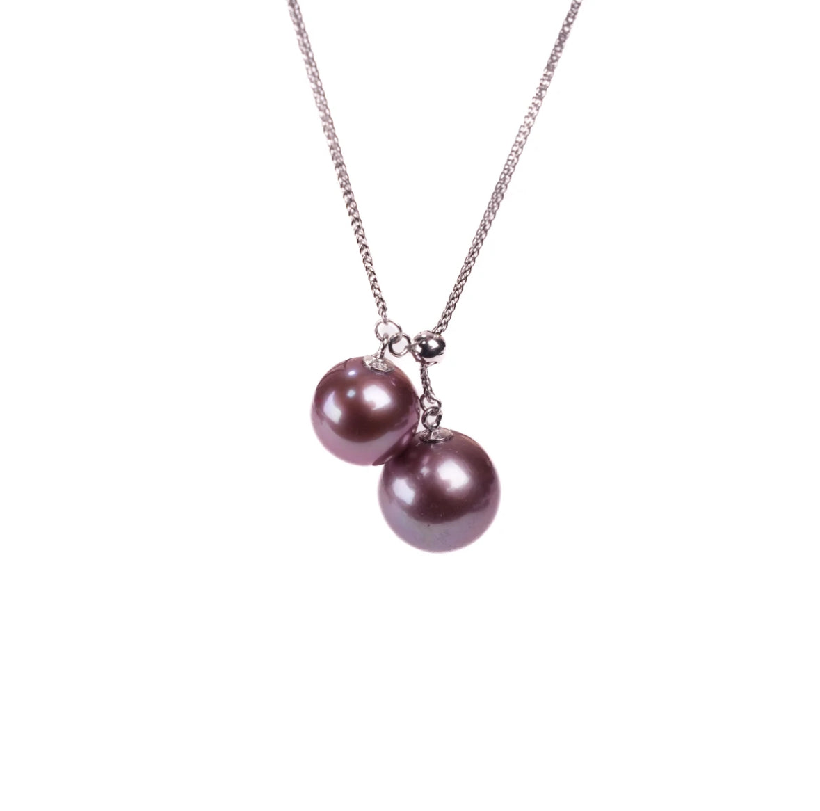 Purple Edison Double Pearl Adjustable Y-Chain Necklace, 10-12MM（Fresh water pearl）