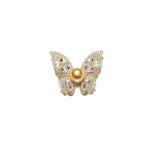 Butterfly Brooch With Cultured Golden Pearl